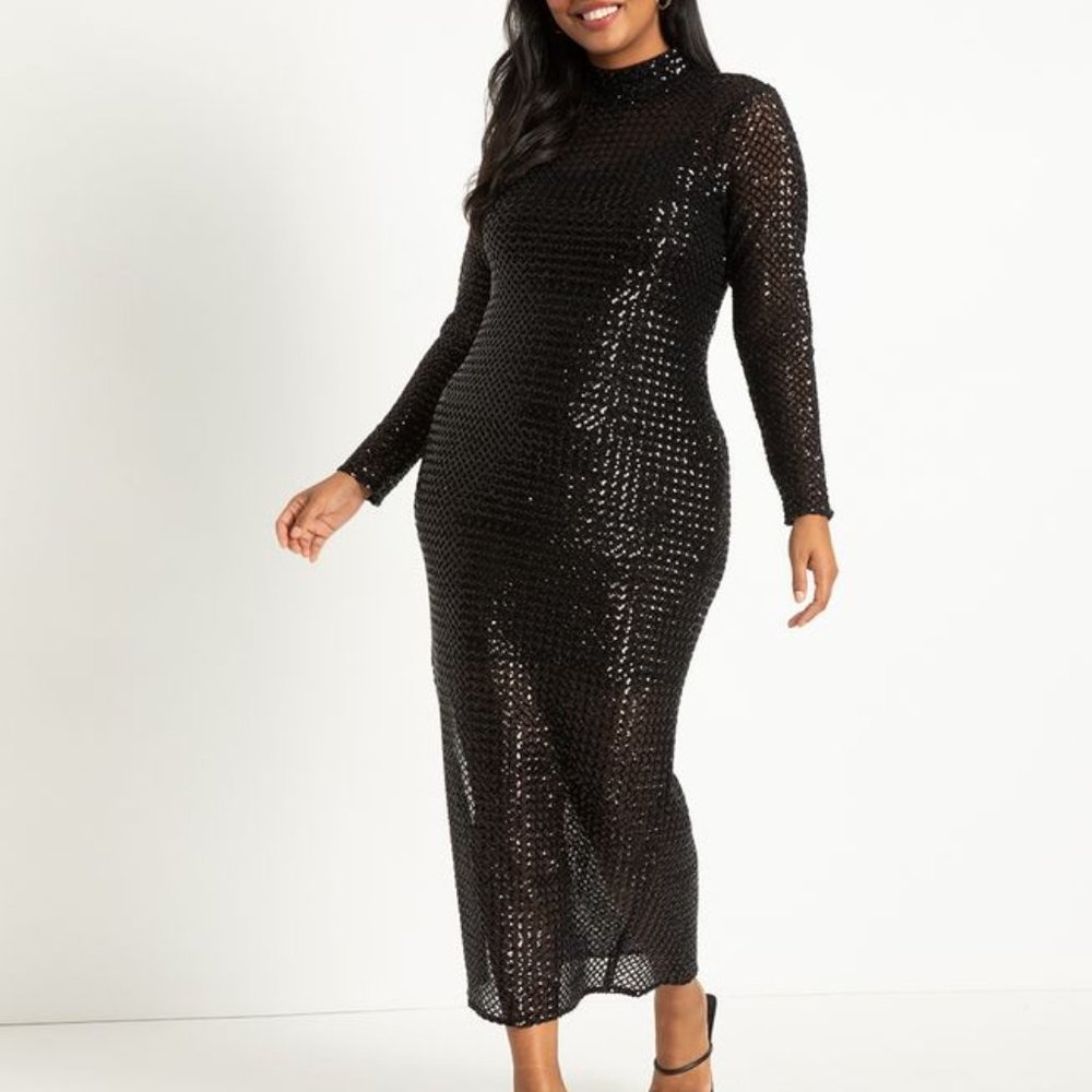 ELOQUII Sheer Sequin Column Maxi